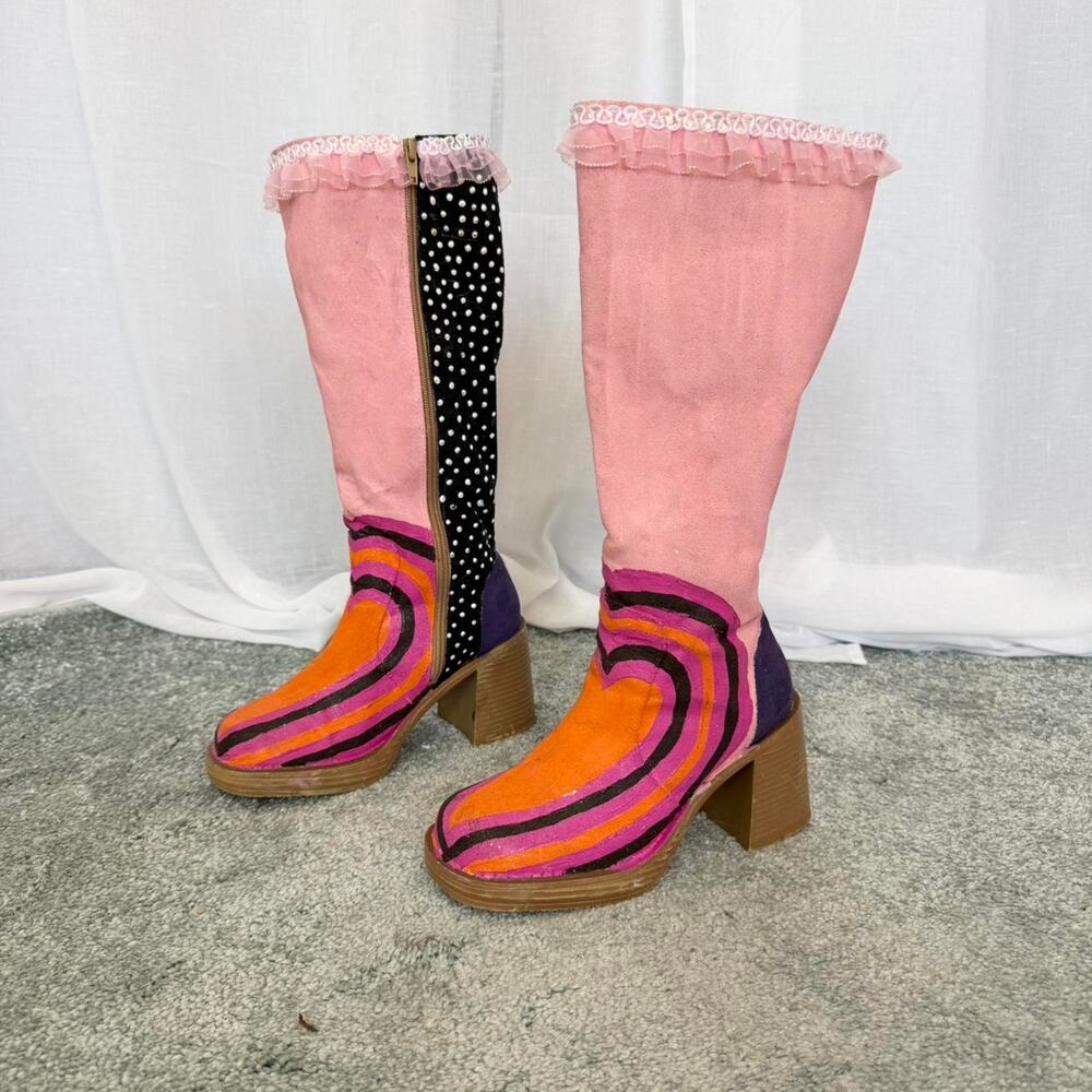 ✿ ⋆｡ One-of-a-Kind Hand Painted Platform Boots ⋆｡✿